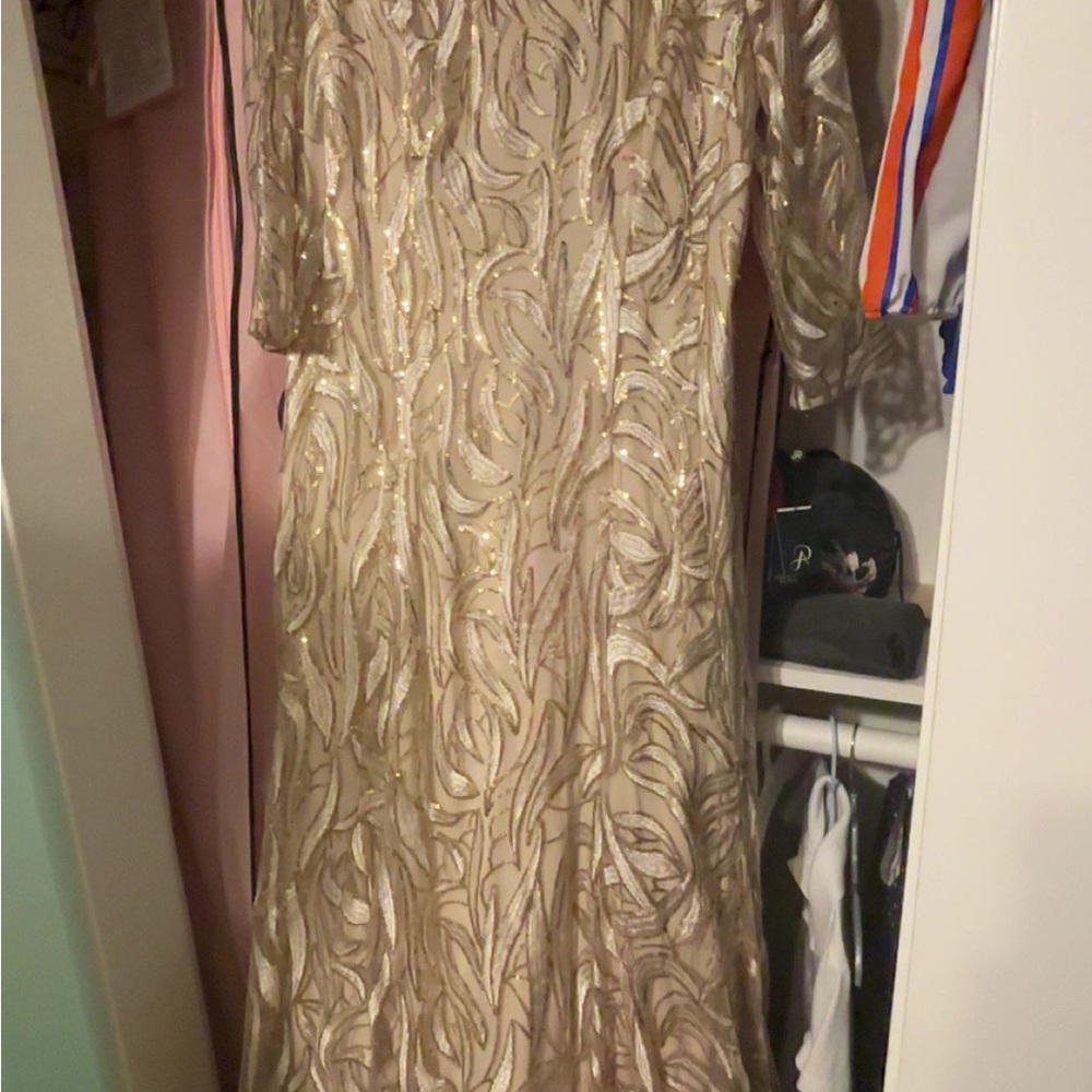 Adrianna Papell Gold Long Sleeve Dress